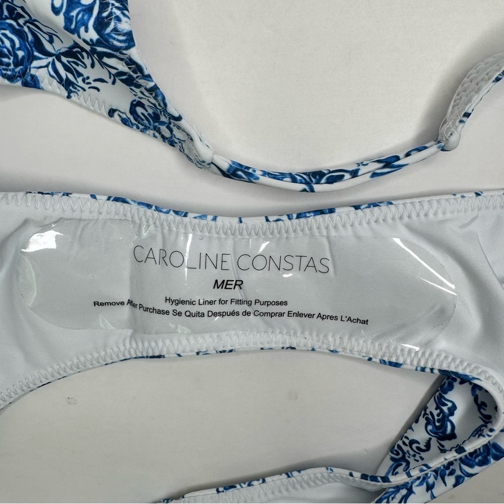 NWT CAROLINE CONSTAS Blue Toile Evie Bandeau Bikini Top Mykela Bikini Bottom LG - Picture 8 of 16